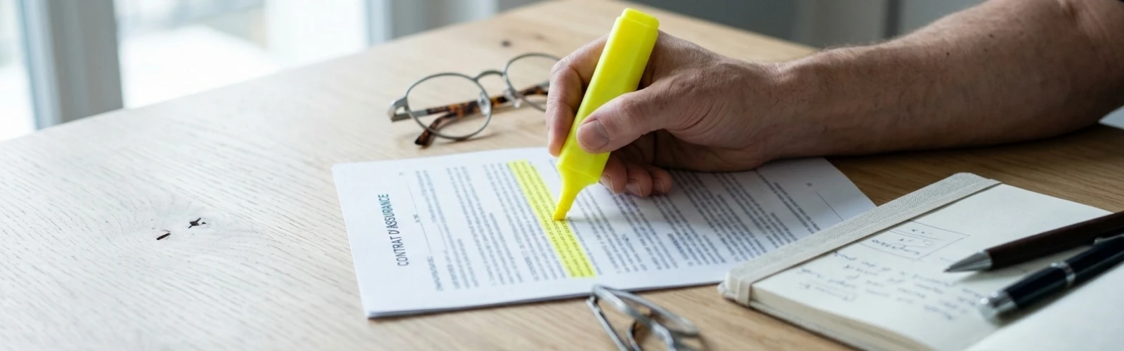 consultation posée, dossier annoté au surligneur